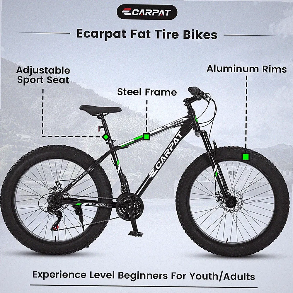 26in Fat Tire Bike Shimano 21-Speed Dual Disc Brake Mountain Trail Bicycle USA